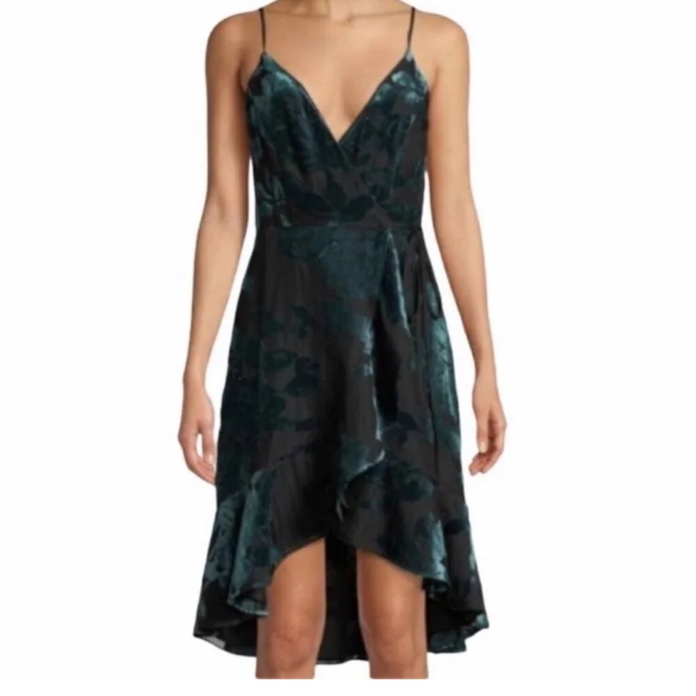 NWT Amanda Uprichard Rose Teal/Black Velvet Wrap Dress Size S